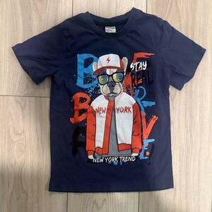 Navy Blue Kids Graphic Tee with Dog Design